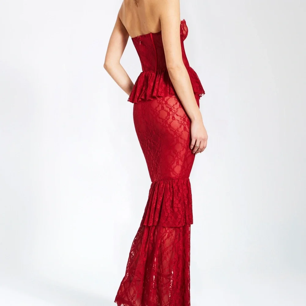 Miss Circle Quennell Burgundy Lace Corset Maxi Dress - Picture 4 of 6